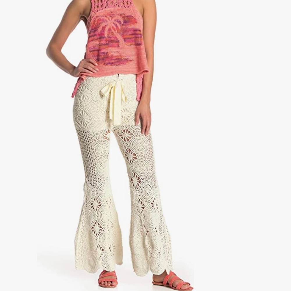 Free People Hippie Boho Crocheted Bell Bottom Pants Size S NWT